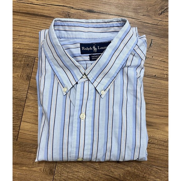 Ralph Lauren Shirt Mens Large 17, 36/37 Yarmouth Blue White Orange Vintage 80s - Picture 9 of 10